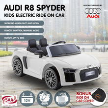 Load image into Gallery viewer, Kahuna R8 Spyder Audi Licensed Kids Electric Ride On Car Remote Control - White