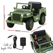 Load image into Gallery viewer, Rigo Kids Electric Ride On Car Jeep Military Off Road Toy Cars Remote 12V Olive
