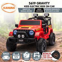 Load image into Gallery viewer, Kahuna S619 Gravity Kids Electric Ride On Car - Red
