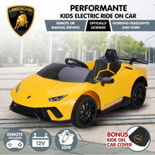 Load image into Gallery viewer, Kahuna Lamborghini Performante Kids Electric Ride On Car Remote Control - Yellow
