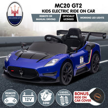 Load image into Gallery viewer, Kahuna Maserati MC20 GT2 Licensed Electric Kids Ride On Race Car Blue
